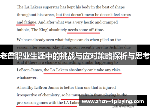 老詹职业生涯中的挑战与应对策略探析与思考